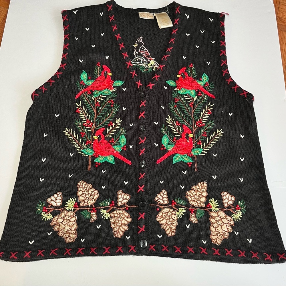 Vintage 90s Christmas Cardinal Sweater Vest Wonen Sz XLarge